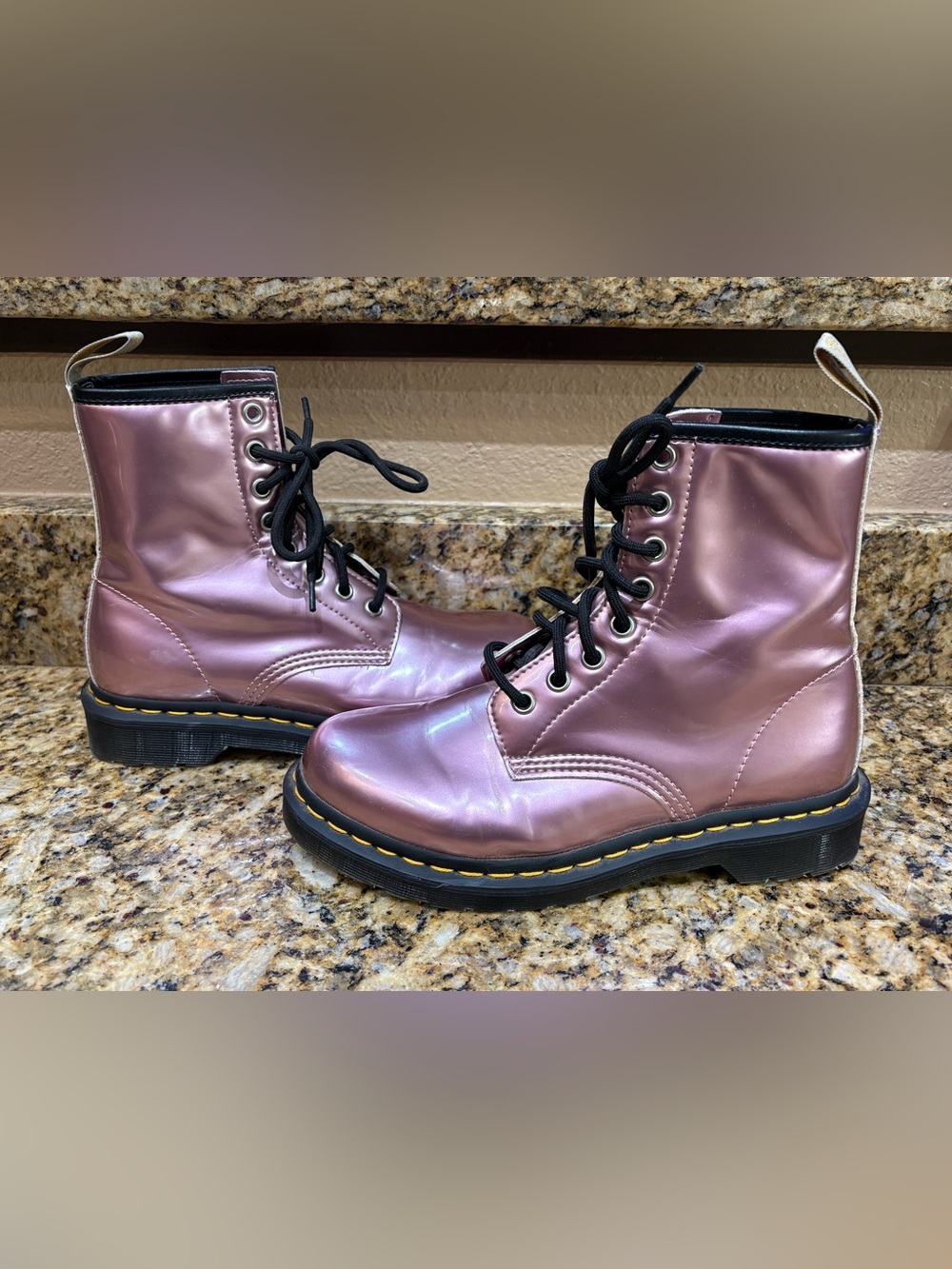 Dr Doc Marten Glossy Pink Metallic Goldmix Combat Boots Size 6 Rare